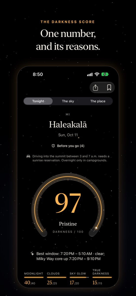 Haleakalā's page: 97 Pristine, the best window, and moonlight, clouds, sky glow and true darkness.
