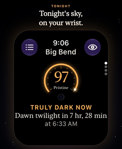 Nyx on Apple Watch: Big Bend at 97, Pristine, truly dark now.