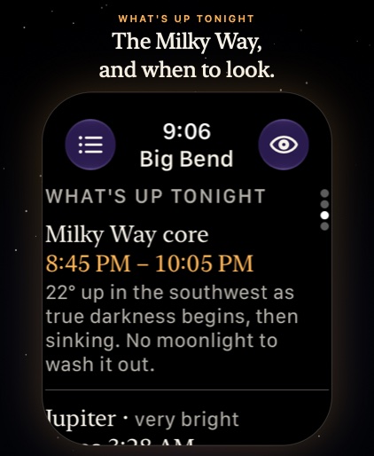 Nyx on Apple Watch: What's up tonight, the Milky Way core's hours and Jupiter.