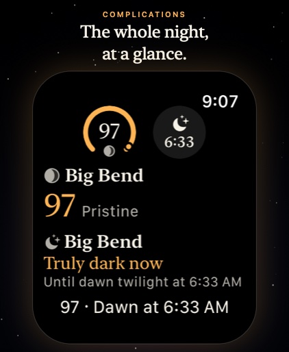 Nyx complications: the score dial, the next dark, the score card and the inline line.